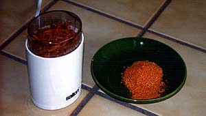 Making chile powder with a coffee grinder