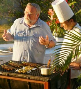 That's me taping my show in Jamaica with Kai Bechinger, Executive Chef of the Jamaica Inn cooking up jerk shrimp 