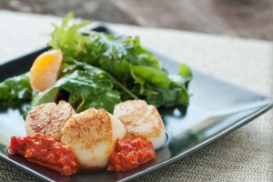 Grilled-Scallops-with-Roasted-Red-Pepper-Sauce